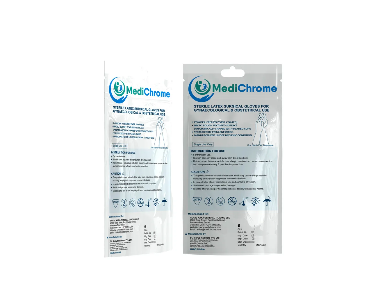MediChrome Sterile Latex Gynaecological Gloves by Medichrome — gynaecological gloves sterile latex long cuff obstetrics UAE — supplied by Royal Kana, Dubai.